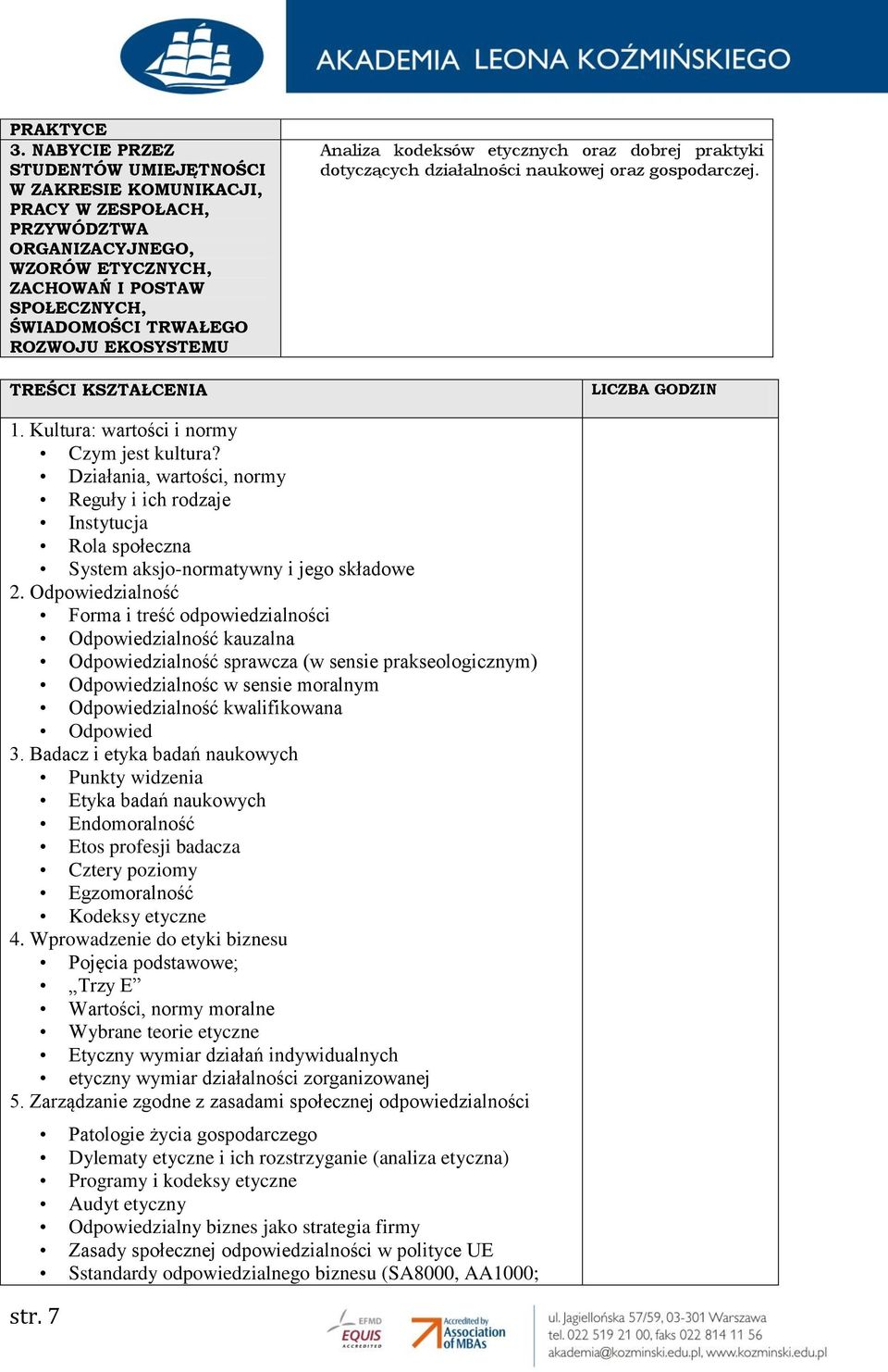 TREŚCI KSZTAŁCENIA Analiza kodeksów etycznych oraz dobrej praktyki dotyczących działalności naukowej oraz gospodarczej. LICZBA GODZIN 1. Kultura: wartości i normy Czym jest kultura?