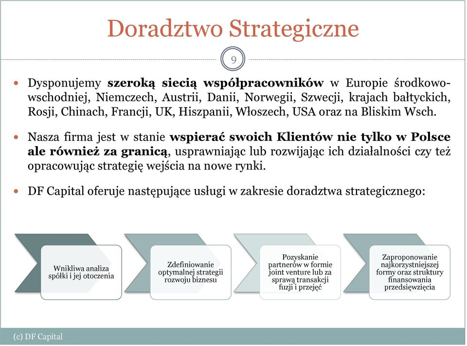 Nasza firma jest w stanie wspierać swoich Klientów nie tylko w Polsce ale również za granicą, usprawniając lub rozwijając ich działalności czy też opracowując strategię wejścia na nowe rynki.