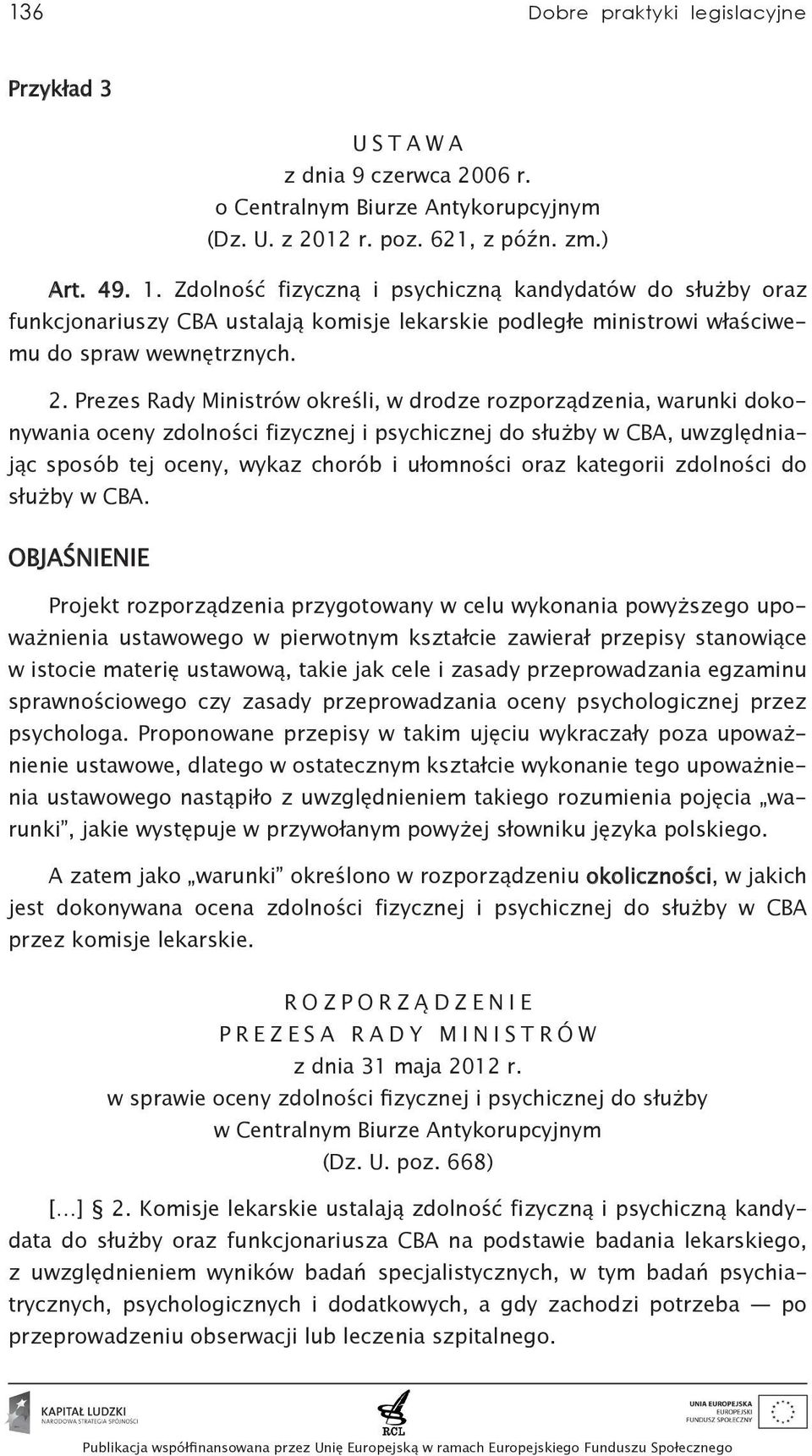 Prezes Rady Ministrów określi, w drodze rozporządzenia, warunki dokonywania oceny zdolności fizycznej i psychicznej do służby w CBA, uwzględniając sposób tej oceny, wykaz chorób i ułomności oraz