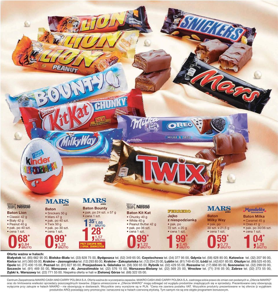 x 20 g 1 99* 2,45 Baton Milky Way pak. po 30 szt. x 21,5 g 0 59* 0,73 Baton Milka Caramel 45 g Oreo 41 g pak. po 30/36 szt. 1 04* 1,28 Oferta ważna w halach: Białystok tel.