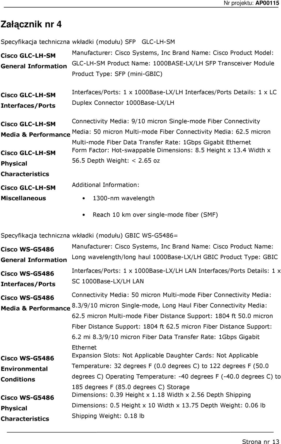 1000Base-LX/LH Cisco GLC-LH-SM Connectivity Media: 9/10 micron Single-mode Fiber Connectivity Media: 50 micron Multi-mode Fiber Connectivity Media: 62.