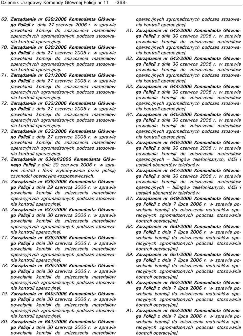 Zarządzenie nr 634pf/2006 Komendanta Głównego metod i form wykonywania przez policję czynności operacyjno-rozpoznawczych. 75.