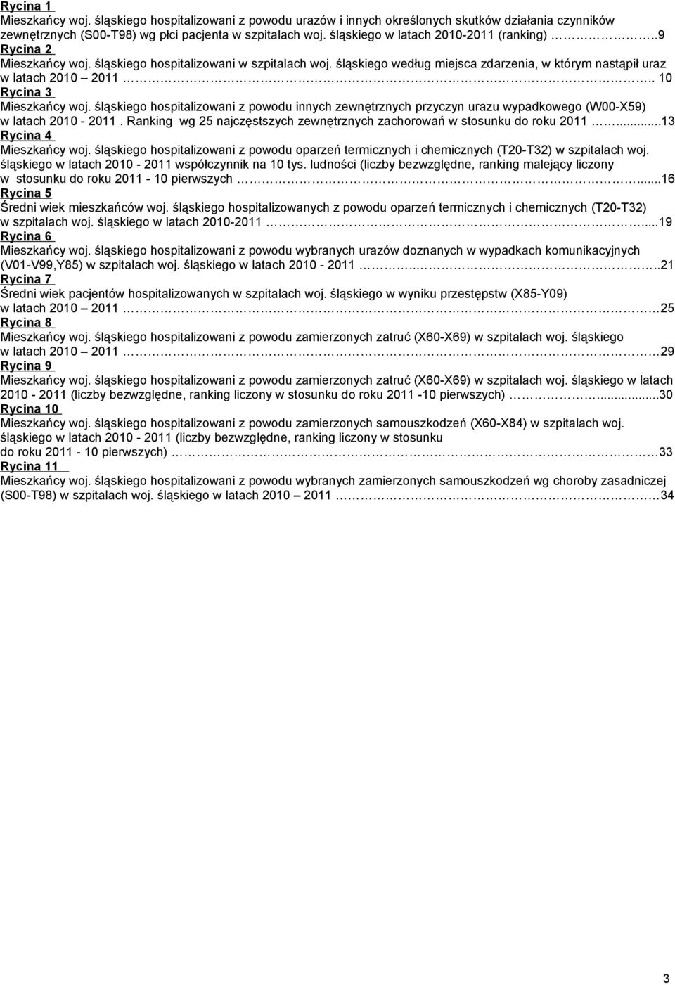 . 10 Rycina 3 Mieszkańcy woj. śląskiego hospitalizowani z powodu innych zewnętrznych przyczyn urazu wypadkowego (W00-X59) w latach 2010-2011.