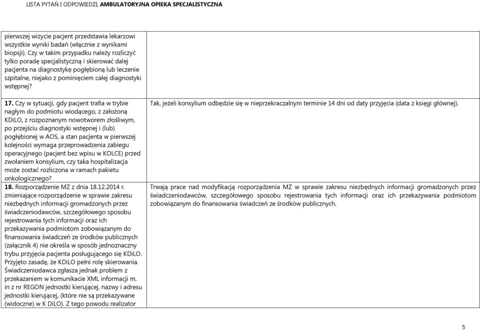 Czy w sytuacji, gdy pacjent trafia w trybie nagłym do podmiotu wiodącego, z założoną KDiLO, z rozpoznanym nowotworem złośliwym, po przejściu diagnostyki wstępnej i (lub) pogłębionej w AOS, a stan