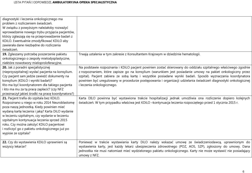 Ewentualnie zmodyfikować KDiLO aby zawierała dane niezbędne do rozliczenia świadczeń. 19.