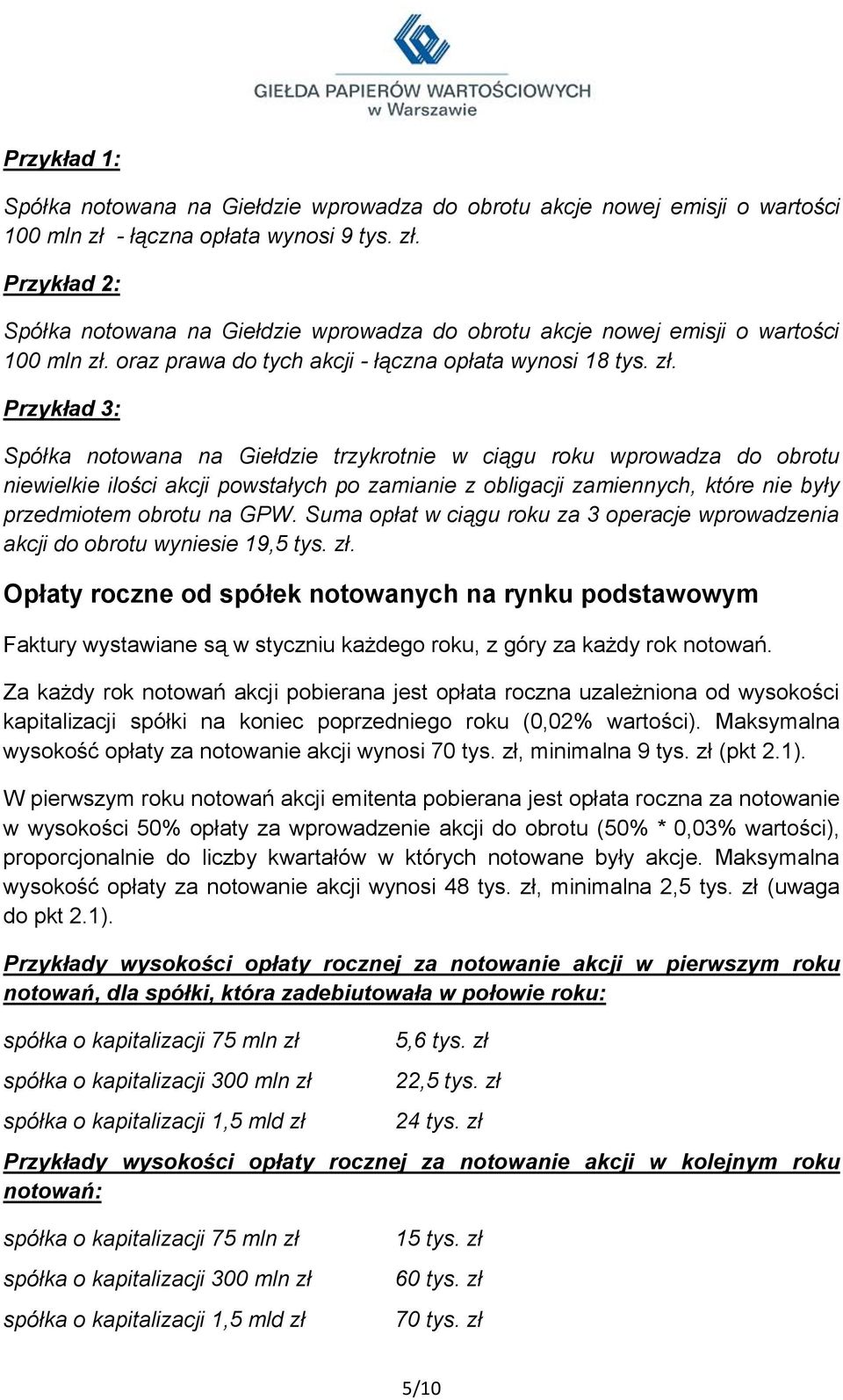 Przykład 2: Spółka notowana na Giełdzie wprowadza do obrotu akcje nowej emisji o wartości 100 mln zł.