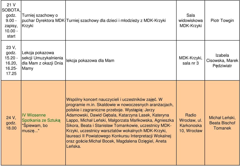 .." Wspólny koncert nauczycieli i uczestników zajęć. W programie m.in. Skaldowie w nowoczesnych aranżacjach, polskie i zagraniczne przeboje.