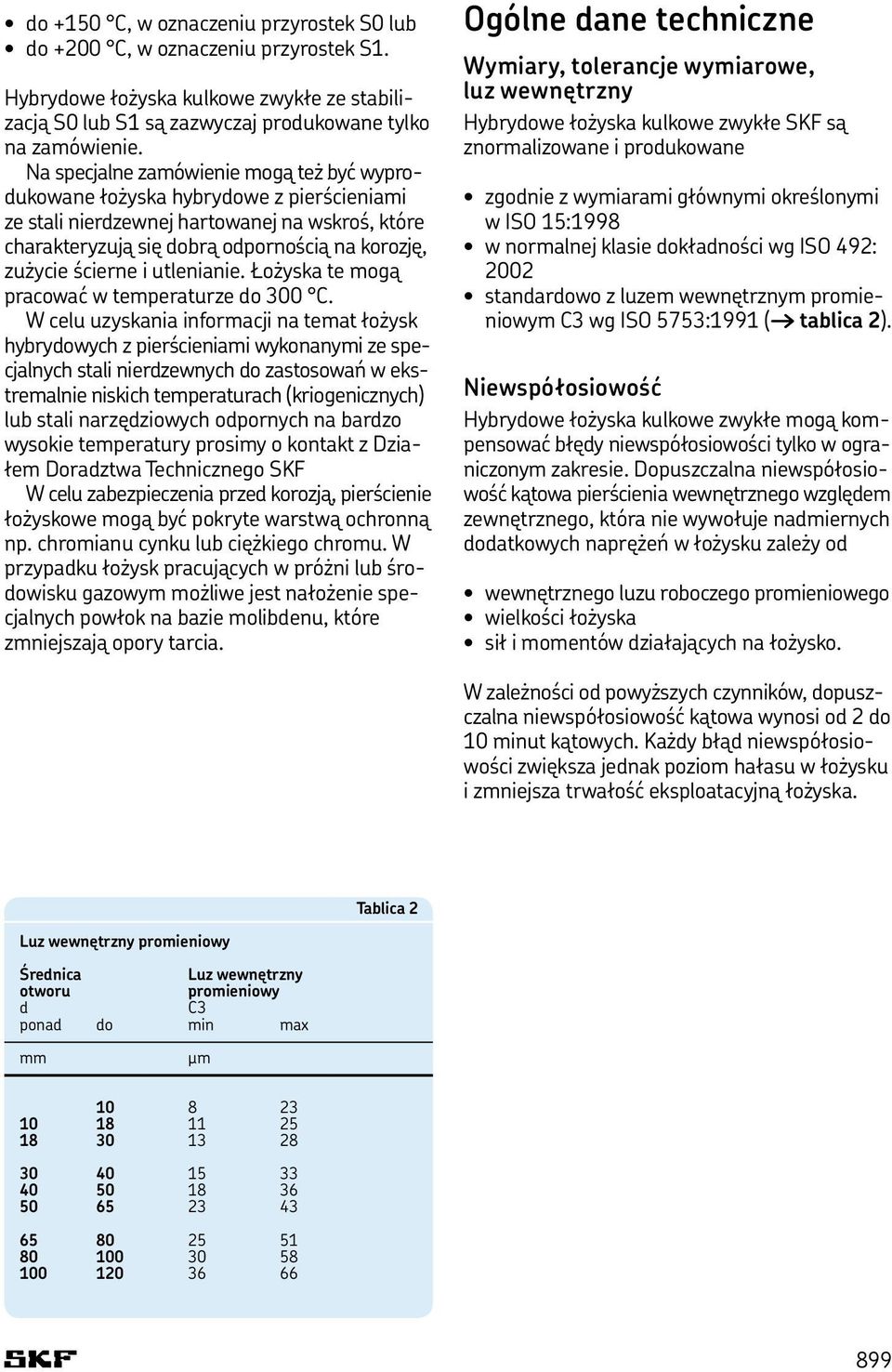 i utlenianie. Łożyska te mogą pracować w temperaturze do 300 C.