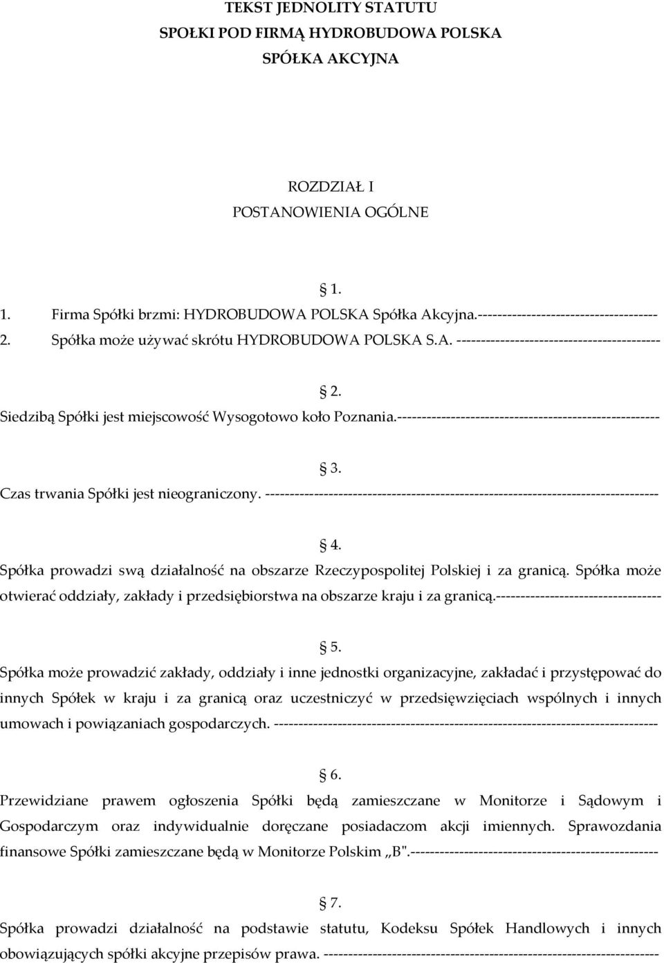 ------------------------------------------------------ 3. Czas trwania Spółki jest nieograniczony. --------------------------------------------------------------------------------- 4.