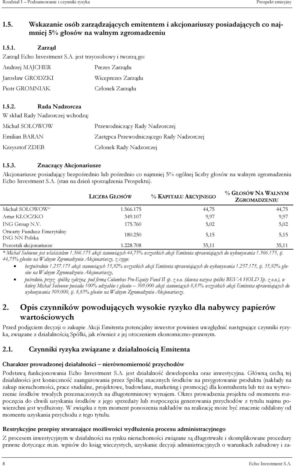 Rada Nadzorcza W skład Rady Nadzorczej wchodzą: Michał SOŁOWOW Emilian BARAN Krzysztof ZDEB Przewodniczący Rady Nadzorczej Zastępca Przewodniczącego Rady Nadzorczej Członek Rady Nadzorczej 1.5.3.