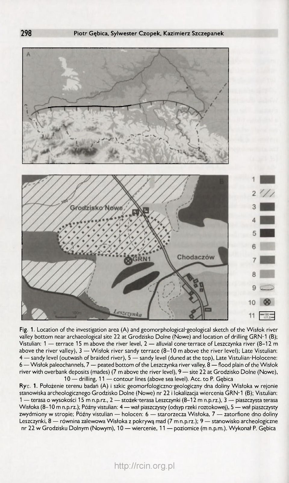 (B); Vistulian: 1 terrace 15 m above the river level, 2 alluvial cone-terrace of Leszczynka river (8-12 m above the river valley), 3 Wisłok river sandy terrace (8-10 m above the river level); Late