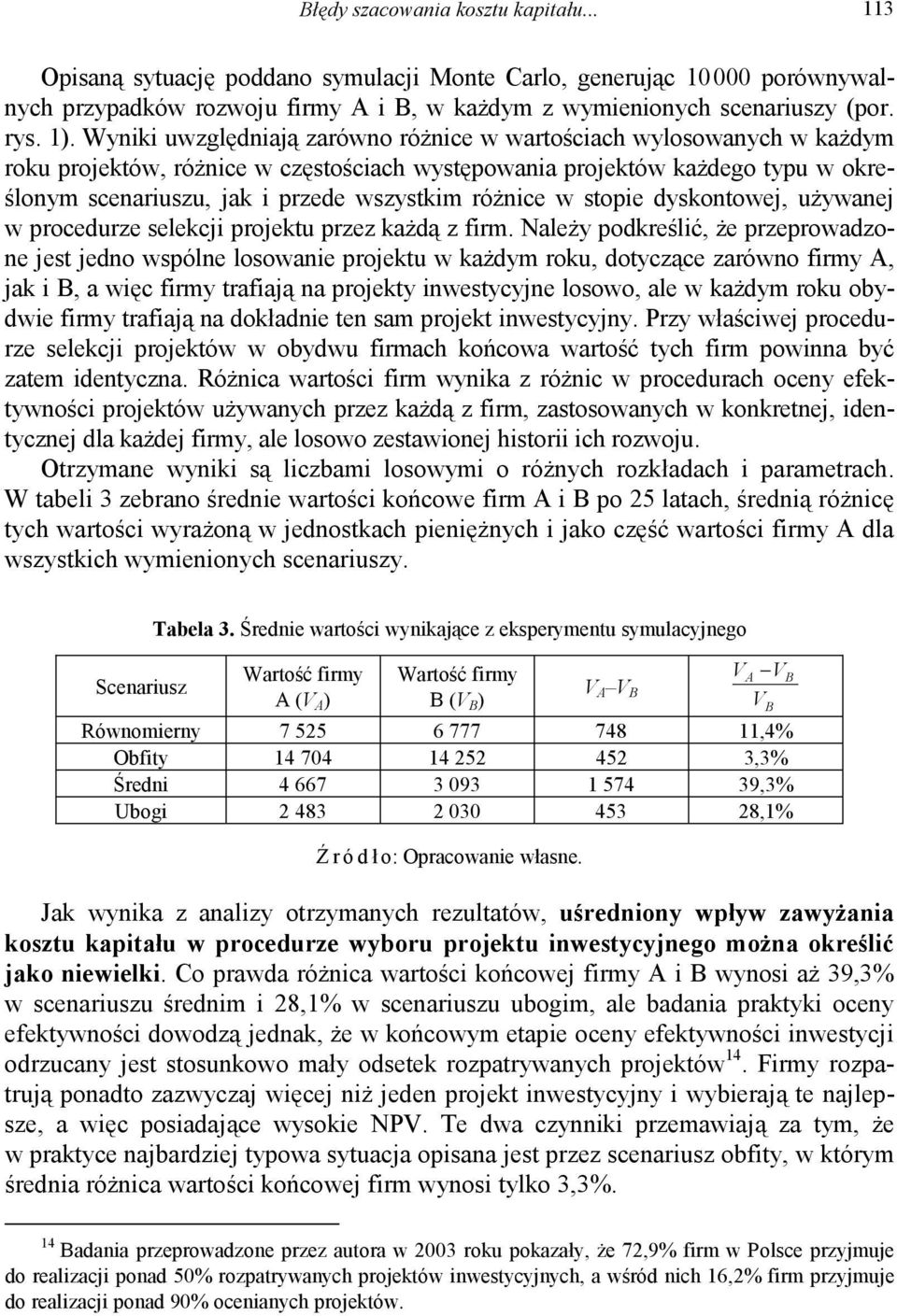 różnice w stopie dyskontowej, używanej w procedurze selekcji projektu przez każdą z firm.