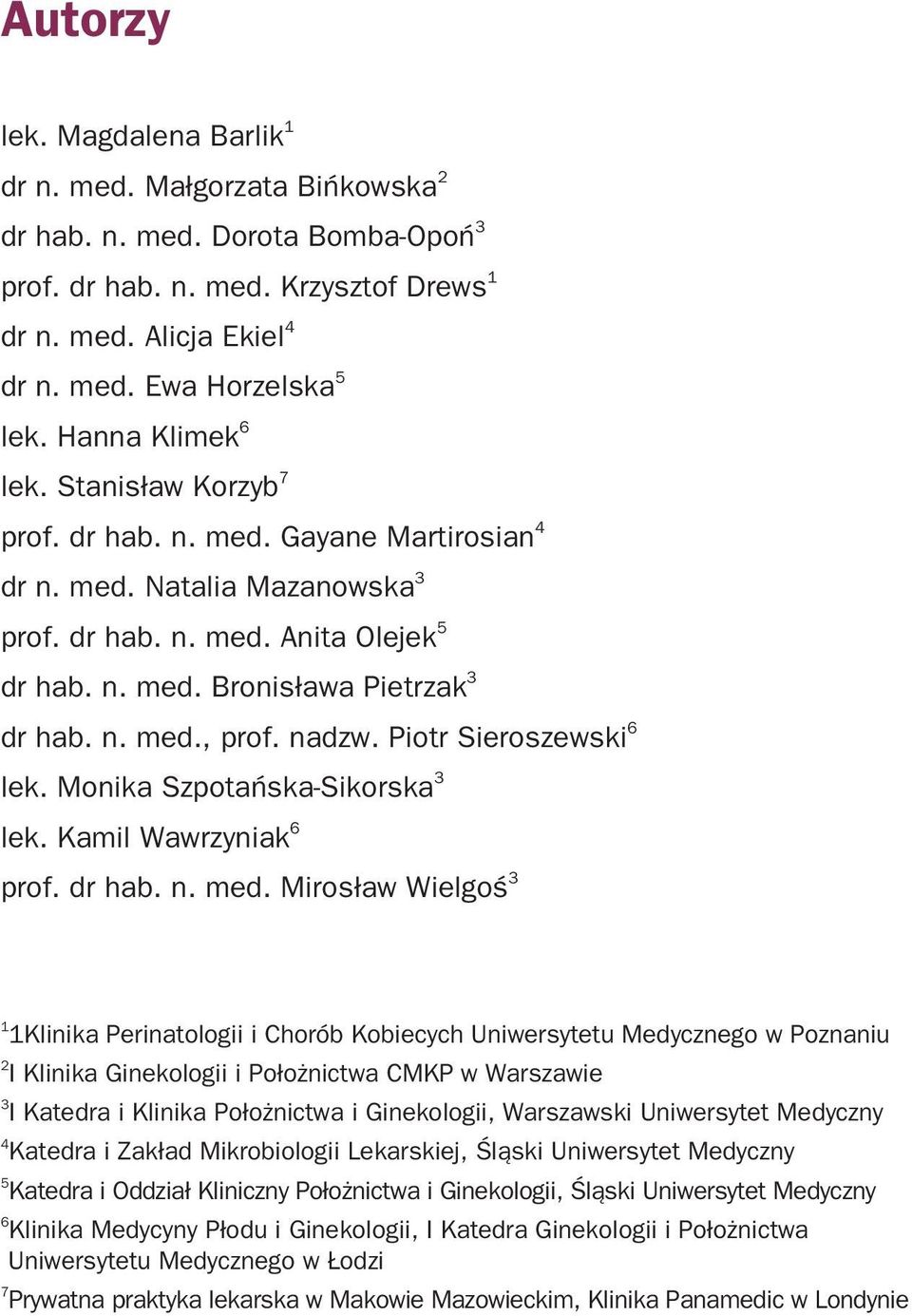 nadzw. Piotr Sieroszewski 6 lek. Monika Szpotańska-Sikorska 3 lek. Kamil Wawrzyniak 6 prof. dr hab. n. med.