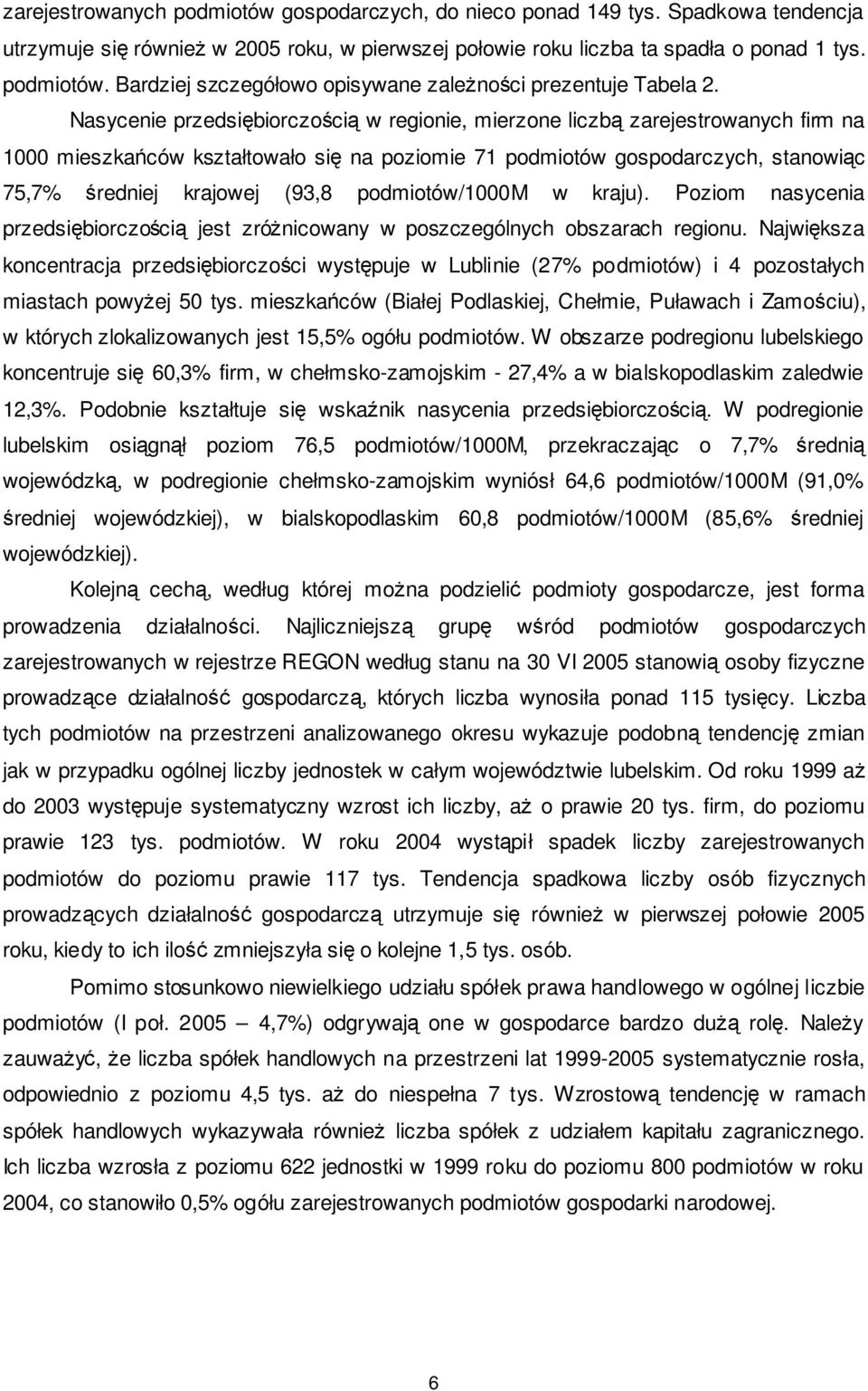 podmiotów/1000m w kraju). Poziom nasycenia przedsiębiorczością jest zróŝnicowany w poszczególnych obszarach regionu.