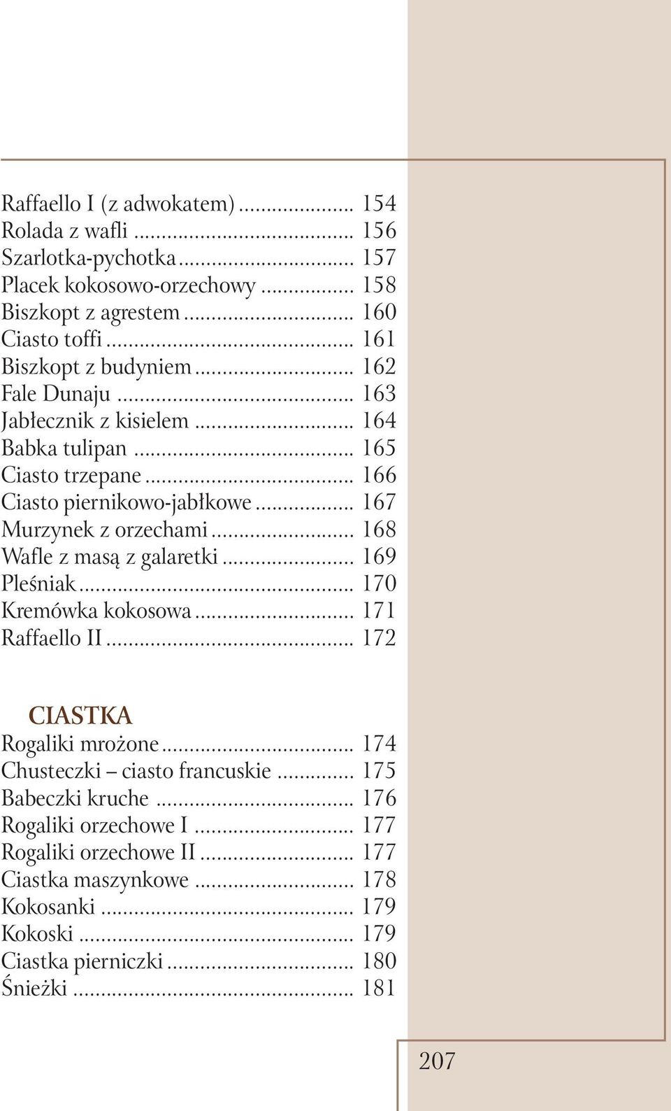 .. 167 Murzynek z orzechami... 168 Wafle z masą z galaretki... 169 Pleśniak... 170 Kremówka kokosowa... 171 Raffaello II... 172 CIASTKA Rogaliki mrożone.