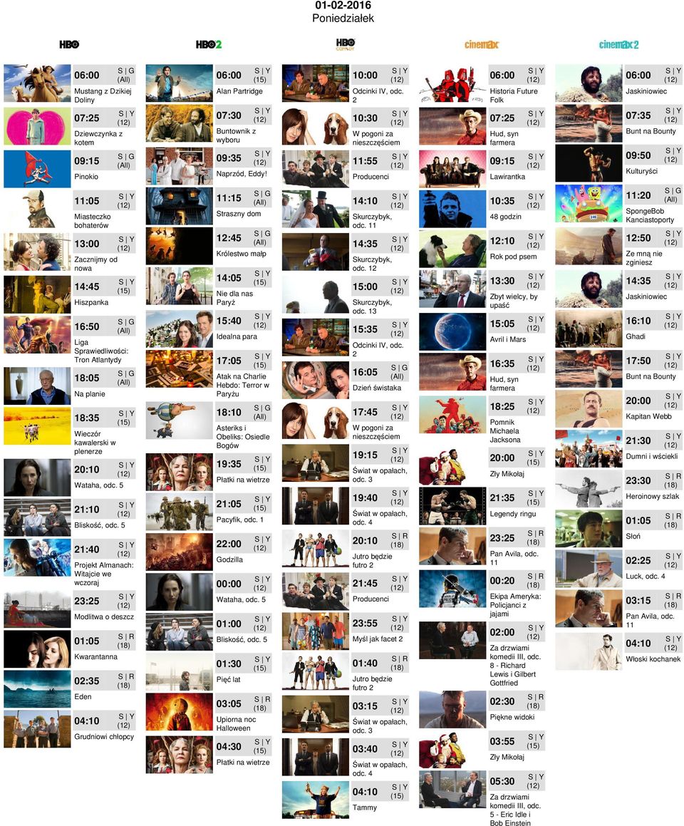 5 1:40 Projekt Almanach: Witajcie we wczoraj :5 Modlitwa o deszcz 01:05 Kwarantanna 0:5 Eden Alan Partridge 07:0 Buntownik z wyboru 09:5 11:15 Straszny dom Miasteczko bohaterów 1:00 Naprzód, Eddy!