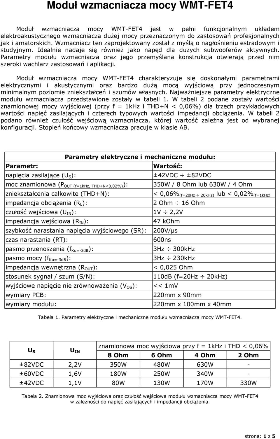 Parametry modułu wzmacniacza oraz jego przemyślana konstrukcja otwierają przed nim szeroki wachlarz zastosowań i aplikacji.