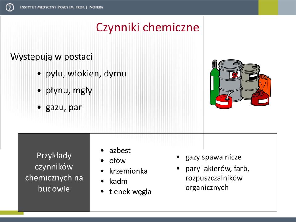 chemicznych na budowie azbest ołów krzemionka kadm tlenek