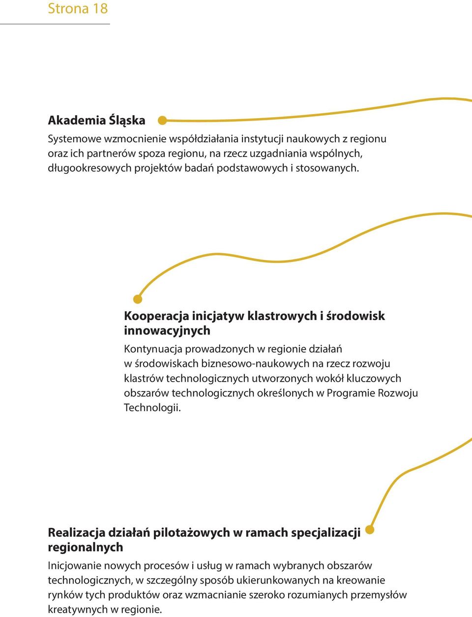 Kooperacja inicjatyw klastrowych i środowisk innowacyjnych Kontynuacja prowadzonych w regionie działań w środowiskach biznesowo-naukowych na rzecz rozwoju klastrów technologicznych utworzonych wokół