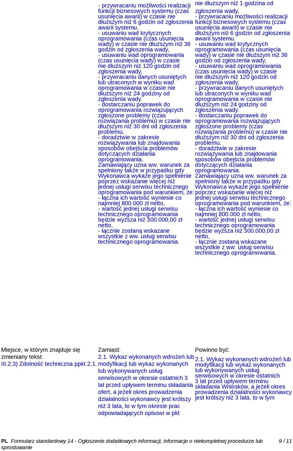 120 godzin od zgłoszenia wady, - przywracaniu danych usuniętych lub utraconych w wyniku wad oprogramowania w czasie nie dłuższym niż 24 godziny od zgłoszenia wady.