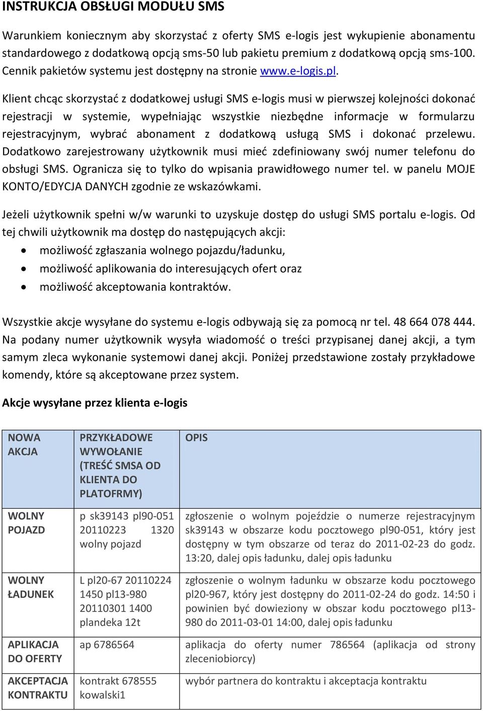 Klient chcąc skorzystać z dodatkowej usługi SMS e-logis musi w pierwszej kolejności dokonać rejestracji w systemie, wypełniając wszystkie niezbędne informacje w formularzu rejestracyjnym, wybrać