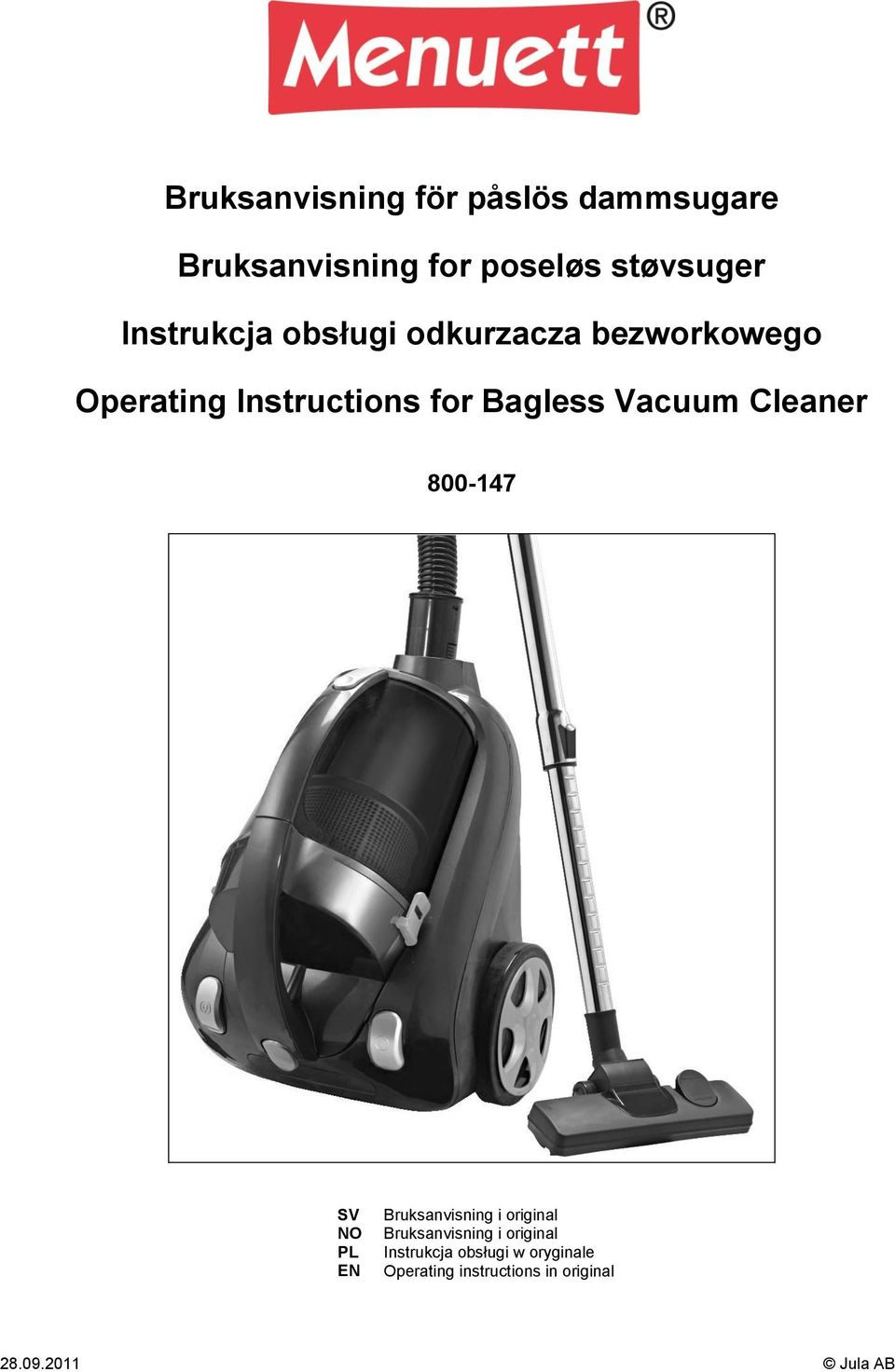 Vacuum Cleaner 800-147 SV NO PL EN Bruksanvisning i original Bruksanvisning i