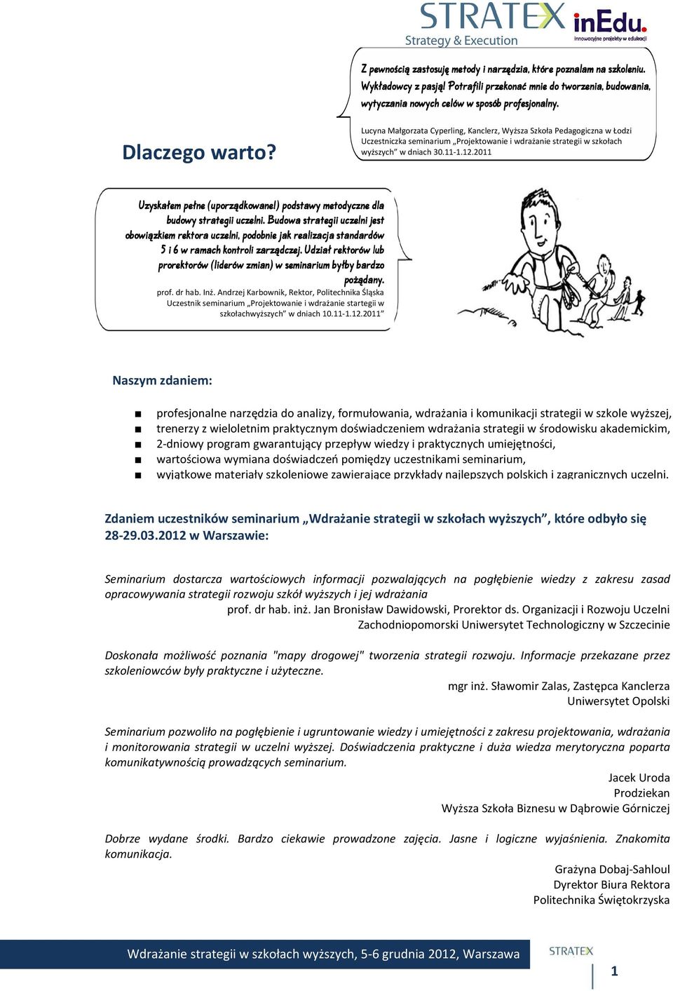 2011 Uzyskałem pełne (uporządkowane!) owane!) podstawy metodyczne dla budowy strategii uczelni.