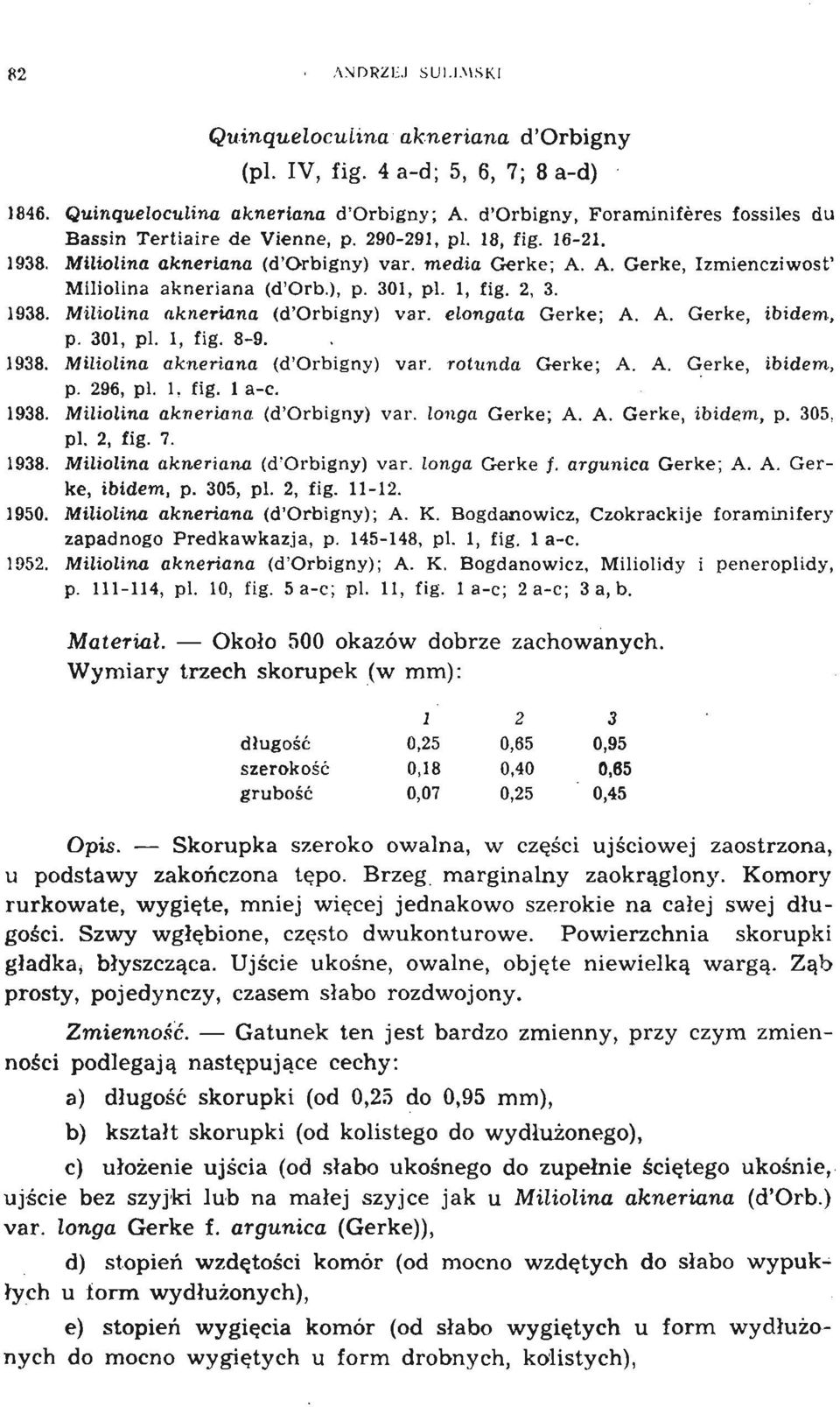 A. Gerke, Izmiencziwost' Miliolina akneriana (d'orb.), p. 301, pl, l, fig. 2, 3. 1938. Miliolina llkneriana (d'orb igny) var. elongata Gerke; A. A. Gerke, ibidem, p. 301, pl. l, fig. 8-9. 1938. Miliolina akneriana (d 'Orbigny ) var.