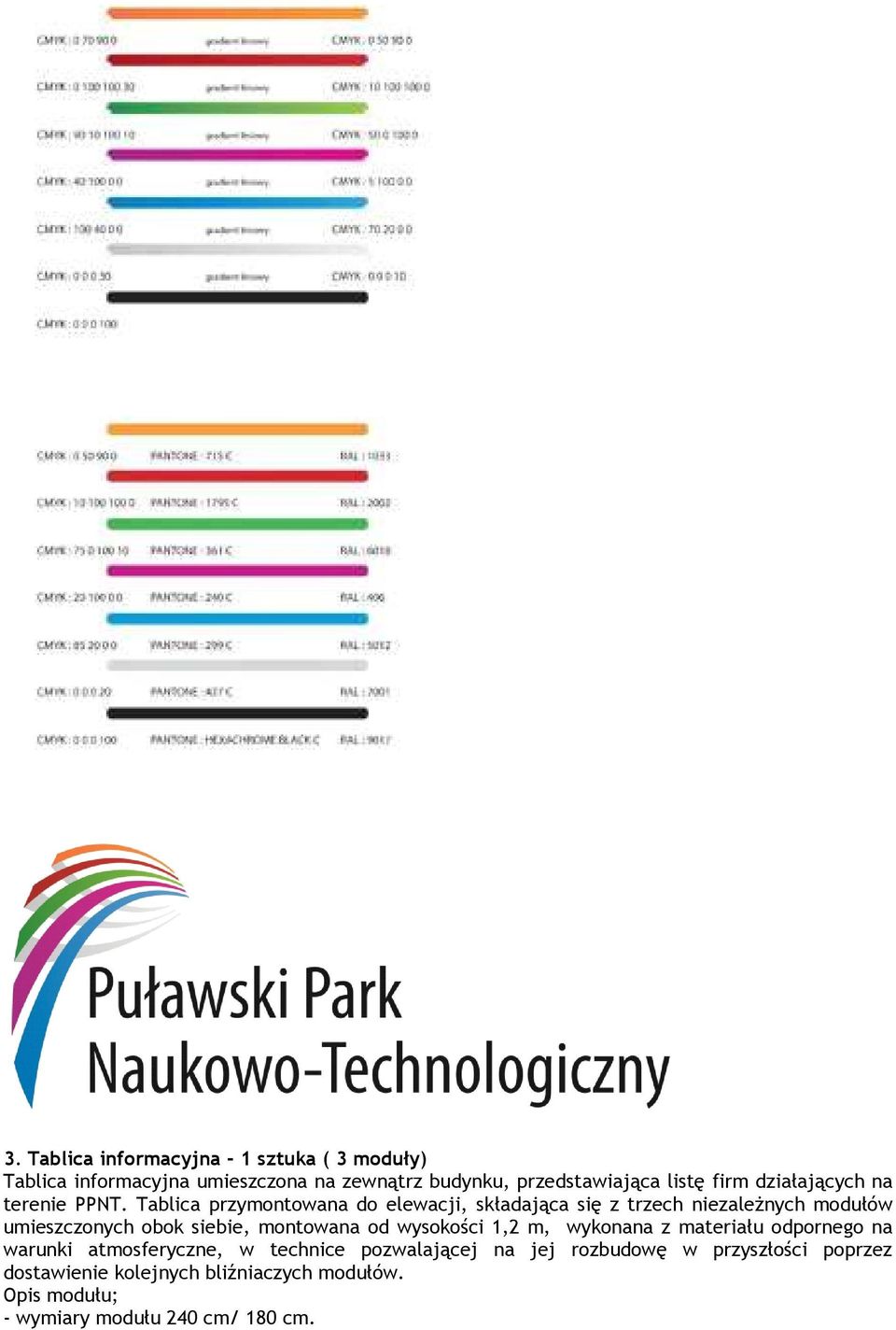 Tablica przymontowana do elewacji, składająca się z trzech niezaleŝnych modułów umieszczonych obok siebie, montowana od