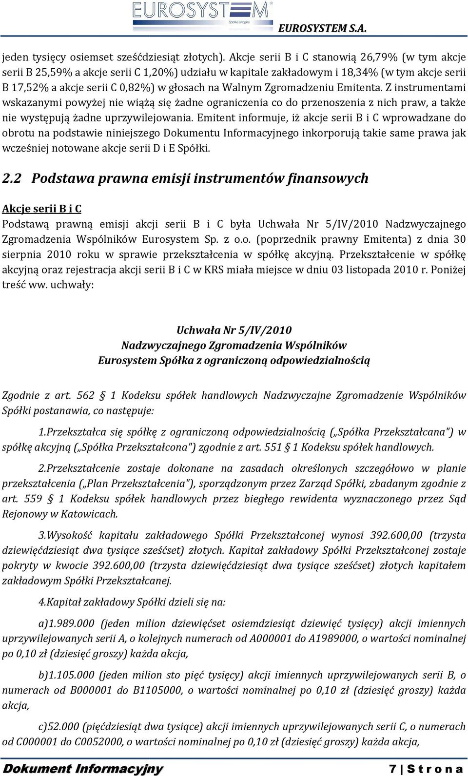 Zgromadzeniu Emitenta. Z instrumentami wskazanymi powyżej nie wiążą się żadne ograniczenia co do przenoszenia z nich praw, a także nie występują żadne uprzywilejowania.