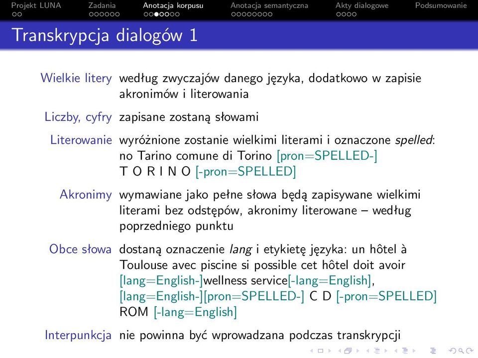 literami bez odstępów, akronimy literowane według poprzedniego punktu Obce słowa dostaną oznaczenie lang i etykietę języka: un hôtel à Toulouse avec piscine si possible cet hôtel
