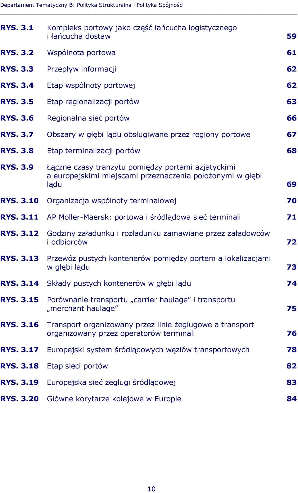 3.9 Łączne czasy tranzytu pomiędzy portami azjatyckimi a europejskimi miejscami przeznaczenia położonymi w głębi lądu 69 RYS. 3.10 Organizacja wspólnoty terminalowej 70 RYS. 3.11 AP Moller-Maersk: portowa i śródlądowa sieć terminali 71 RYS.