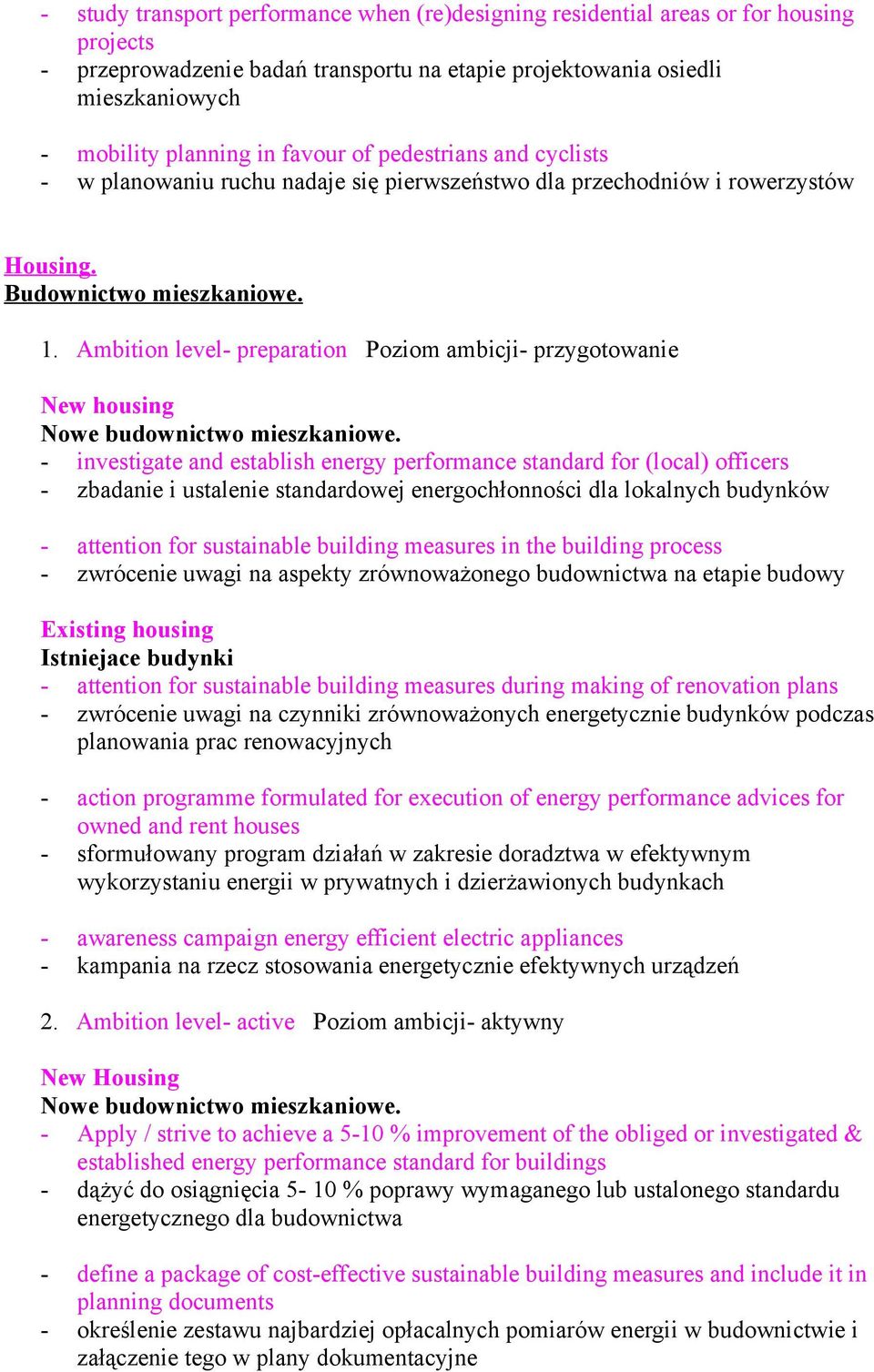Ambition level- preparation Poziom ambicji- przygotowanie New housing Nowe budownictwo mieszkaniowe.