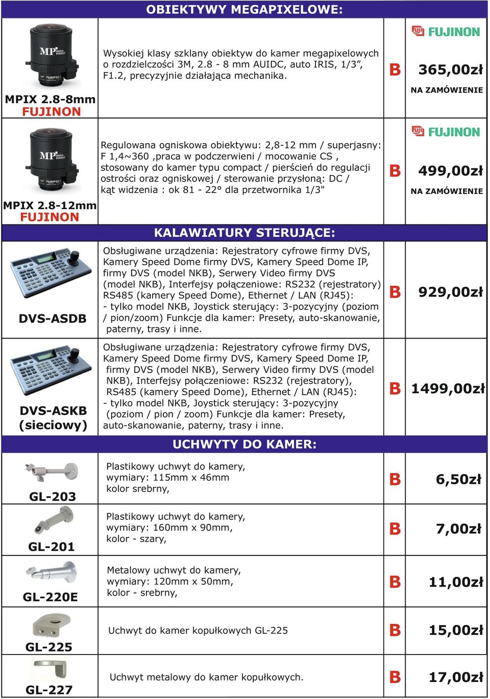 sterowanie przysłoną: D / kąt widzenia : ok 81-22 dla przetwornika 1/3" 499,00zł N ZMÓWIENIE MPIX 2.