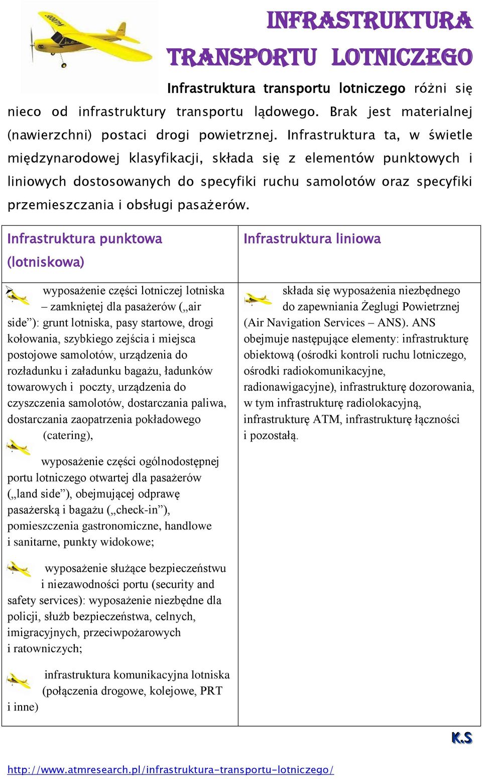 Infrastruktura punktowa (lotniskowa) wyposażenie części lotniczej lotniska zamkniętej dla pasażerów ( air side ): grunt lotniska, pasy startowe, drogi kołowania, szybkiego zejścia i miejsca postojowe