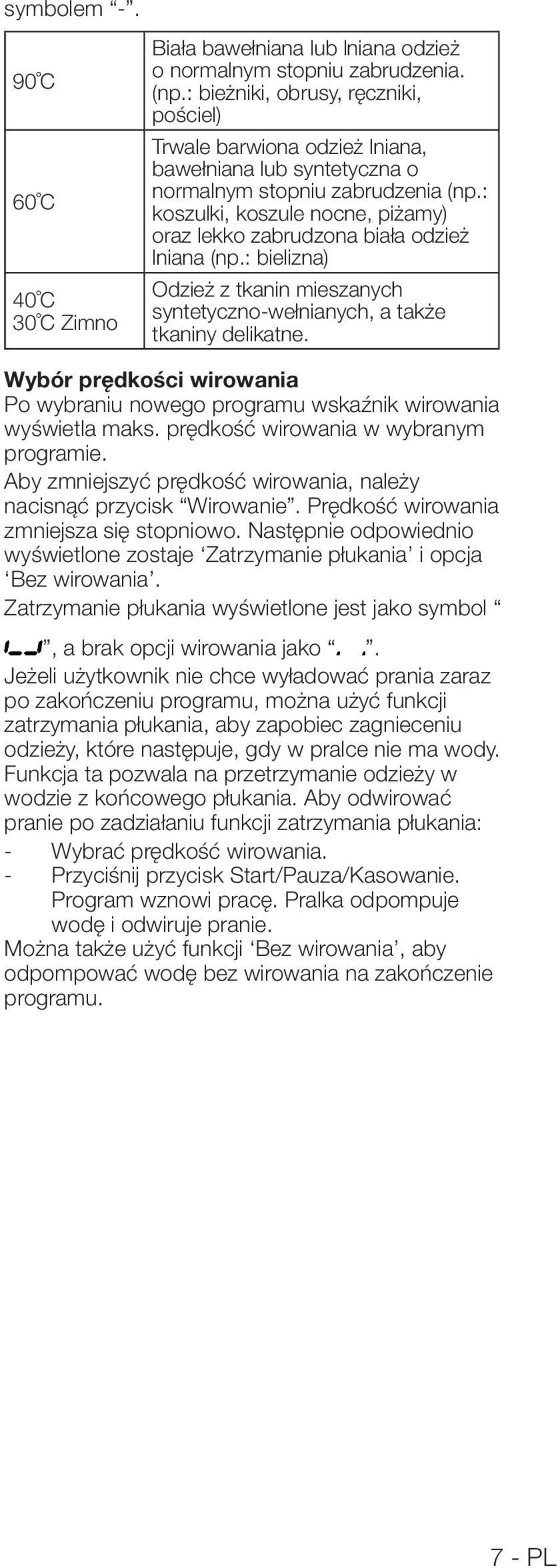 : koszulki, koszule nocne, piżamy) oraz lekko zabrudzona biała odzież lniana (np.: bielizna) Odzież z tkanin mieszanych syntetyczno-wełnianych, a także tkaniny delikatne.