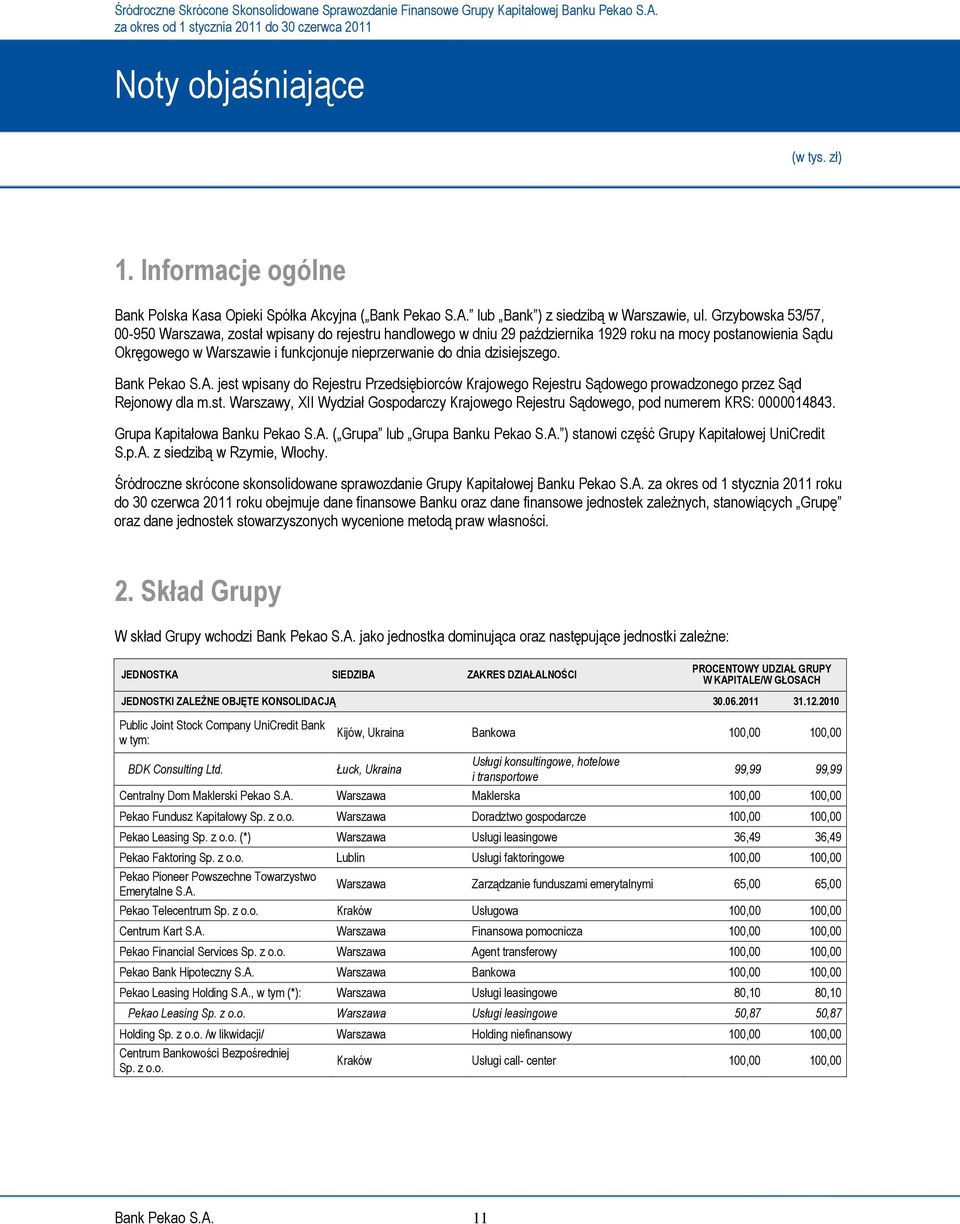 dzisiejszego. Bank Pekao S.A. jest wpisany do Rejestru Przedsiębiorców Krajowego Rejestru Sądowego prowadzonego przez Sąd Rejonowy dla m.st. Warszawy, XII Wydział Gospodarczy Krajowego Rejestru Sądowego, pod numerem KRS: 0000014843.