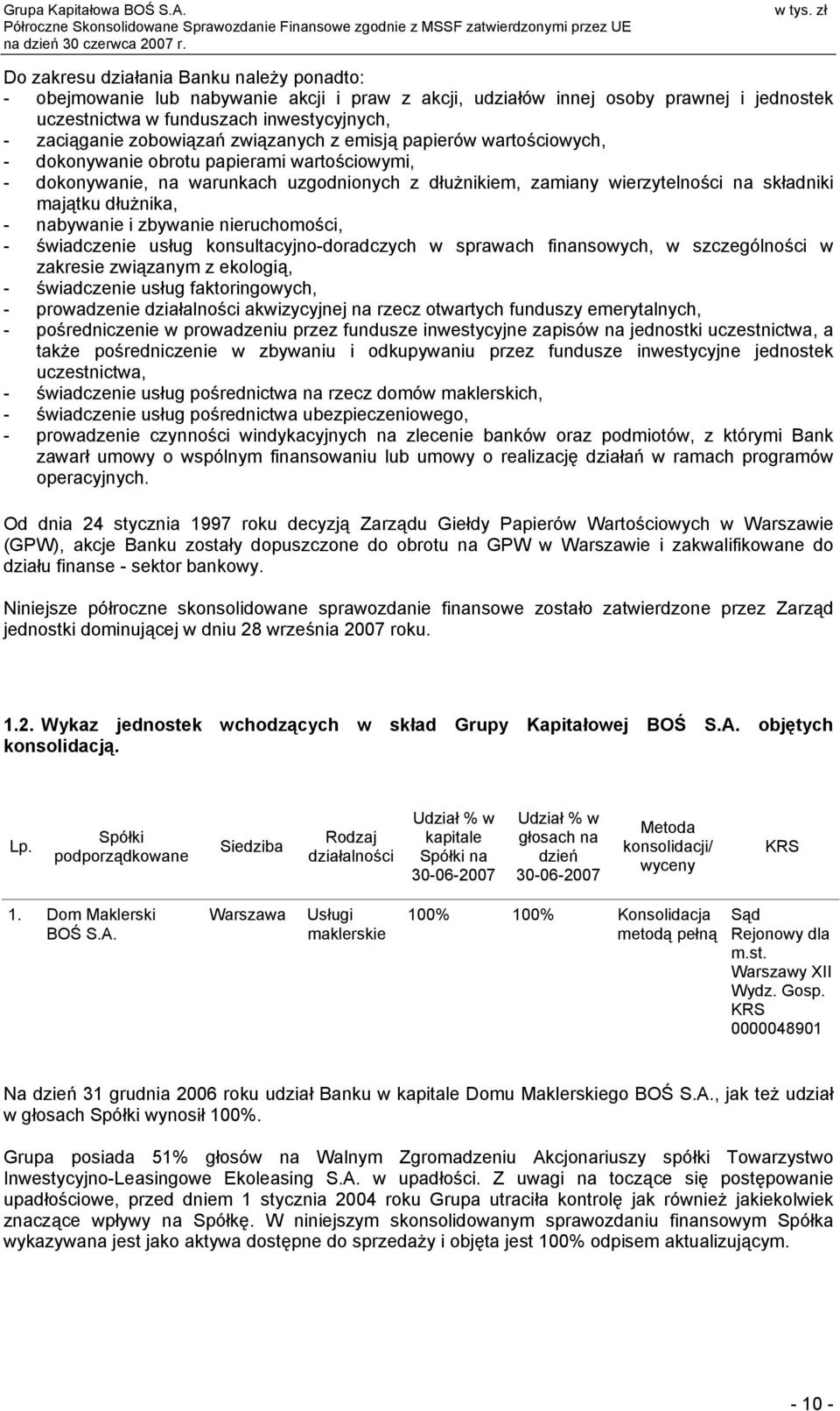 zobowiązań związanych z emisją papierów wartościowych, - dokonywanie obrotu papierami wartościowymi, - dokonywanie, na warunkach uzgodnionych z dłużnikiem, zamiany wierzytelności na składniki majątku