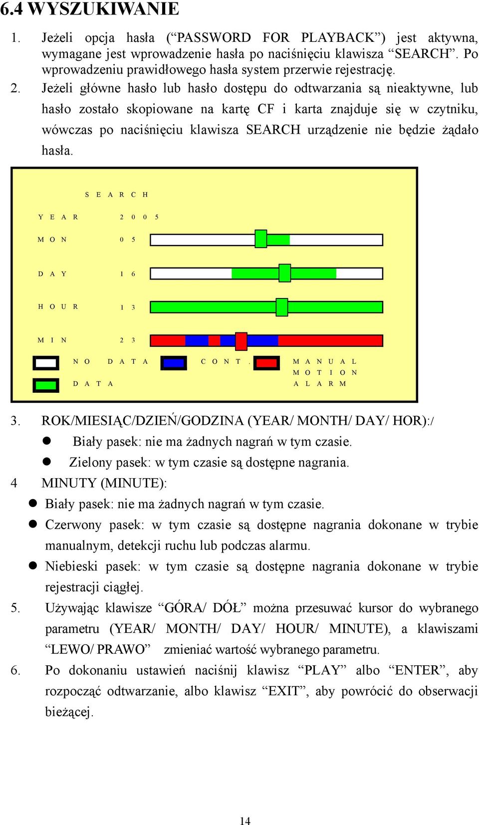 Jeżeli główne hasło lub hasło dostępu do odtwarzania są nieaktywne, lub hasło zostało skopiowane na kartę CF i karta znajduje się w czytniku, wówczas po naciśnięciu klawisza SEARCH urządzenie nie