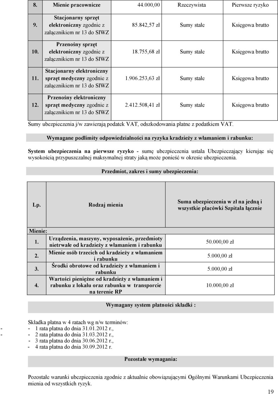 załącznikiem nr 13 do SIWZ Przenośny elektroniczny sprzęt medyczny zgodnie z załącznikiem nr 13 do SIWZ 85.842,57 zł Sumy stałe Księgowa brutto 18.755,68 zł Sumy stałe Księgowa brutto 1.906.