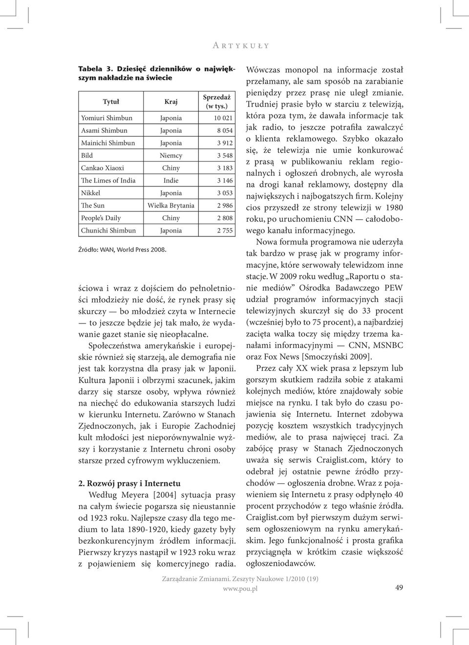 będzie jej tak mało, że wydawanie gazet stanie się nieopłacalne. Społeczeństwa amerykańskie i europejskie również się starzeją, ale demografia nie jest tak korzystna dla prasy jak w Japonii.