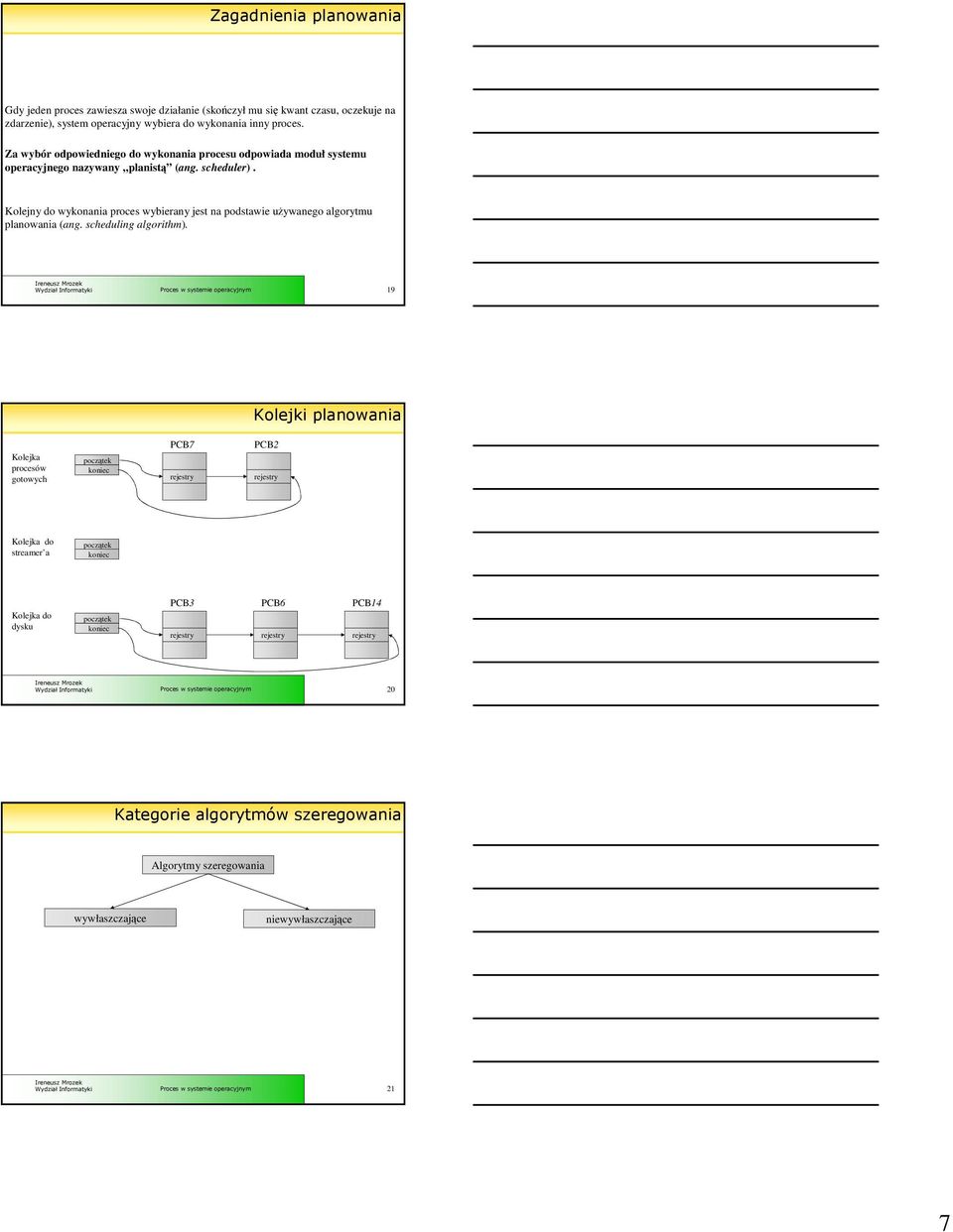 Kolejny do wykonania proces wybierany jest na podstawie uywanego algorytmu planowania (ang. scheduling algorithm).