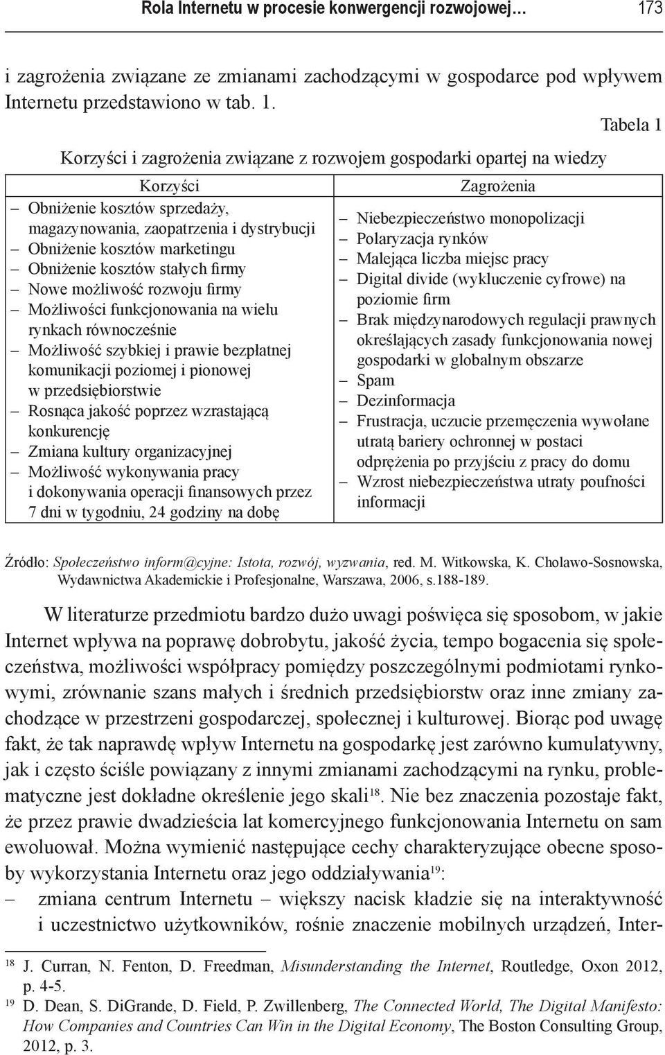 Tabela 1 Korzyści i zagrożenia związane z rozwojem gospodarki opartej na wiedzy Korzyści Obniżenie kosztów sprzedaży, magazynowania, zaopatrzenia i dystrybucji Obniżenie kosztów marketingu Obniżenie