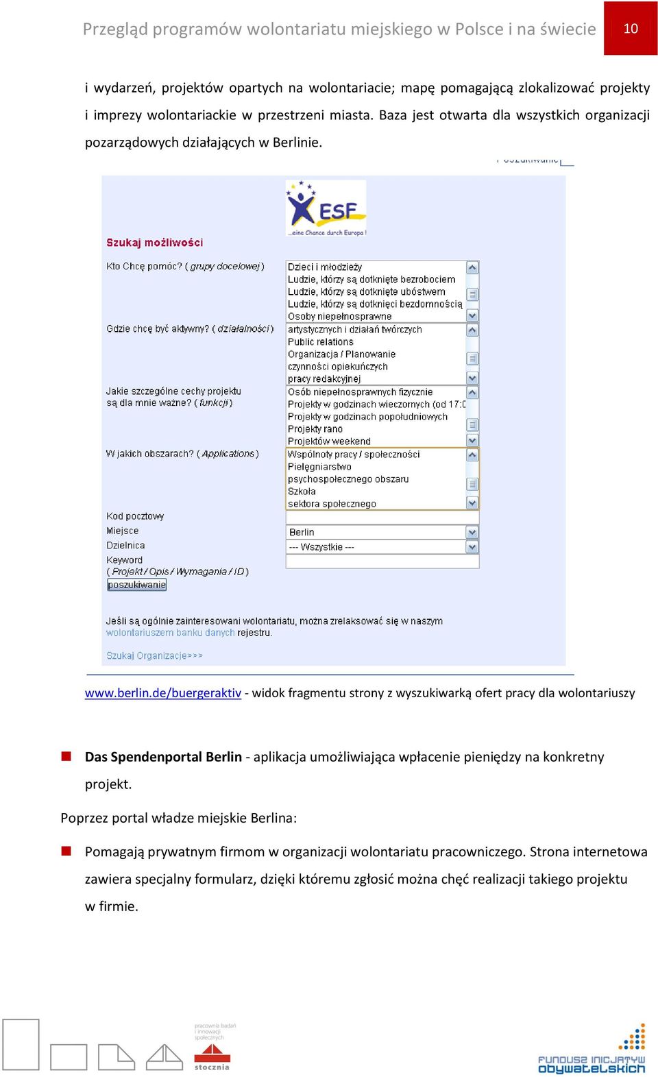 de/buergeraktiv - widok fragmentu strony z wyszukiwarką ofert pracy dla wolontariuszy Das Spendenportal Berlin - aplikacja umożliwiająca wpłacenie pieniędzy na konkretny