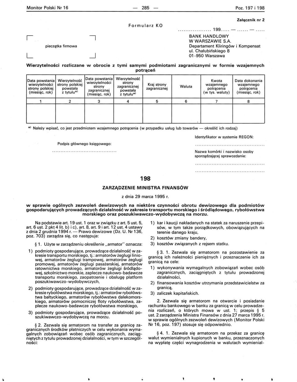 .. -..... BANK HANDLOWY W WARSZAWIE SA Departament Kliringów i Kompensat ul.