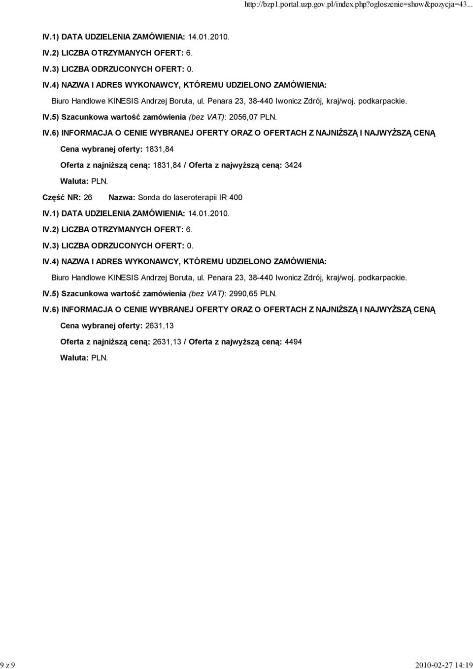 Część NR: 26 Nazwa: Sonda do laseroterapii IR 400 IV.