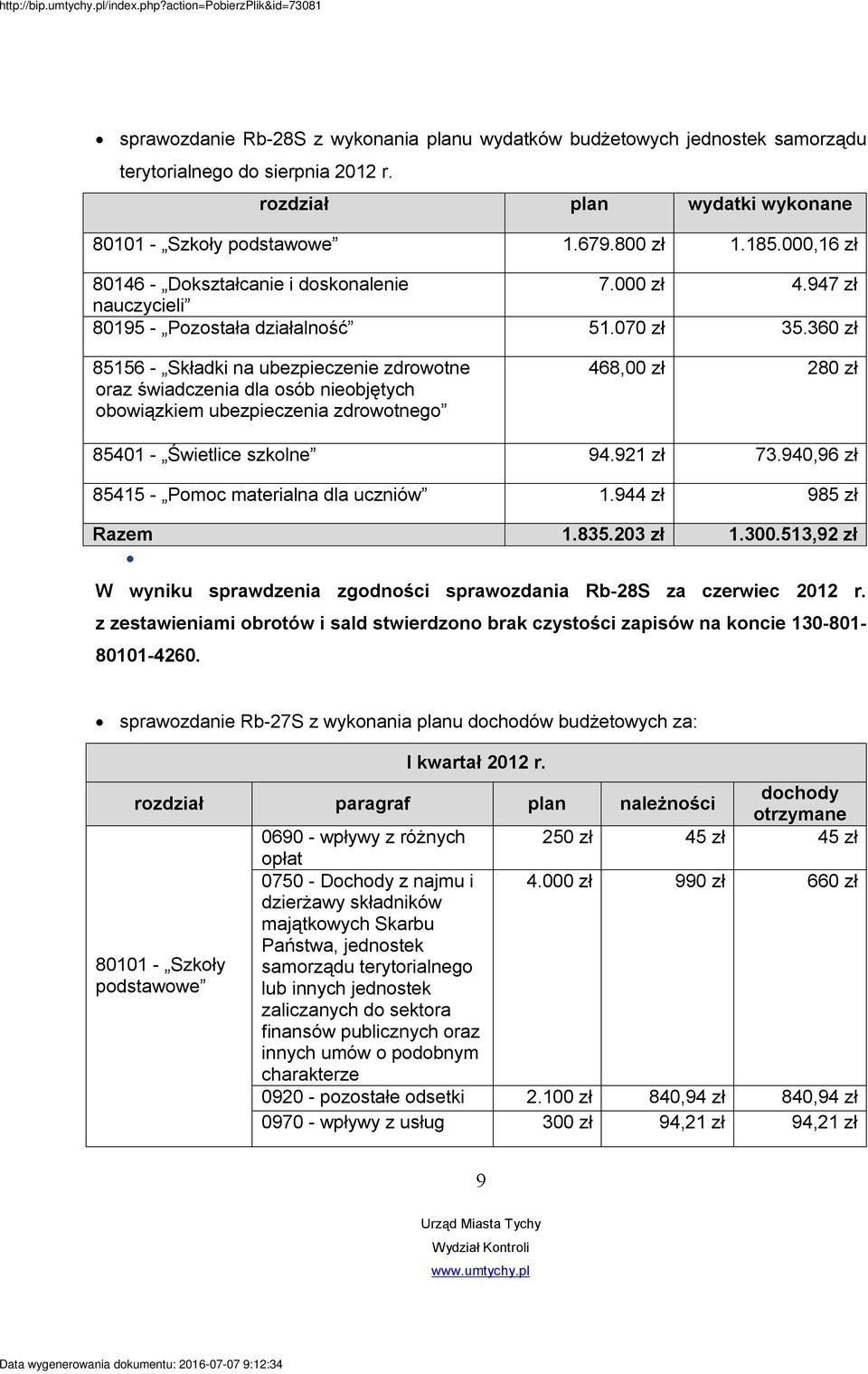 360 zł 85156 - Składki na ubezpieczenie zdrowotne oraz świadczenia dla osób nieobjętych obowiązkiem ubezpieczenia zdrowotnego 468,00 zł 280 zł 85401 - Świetlice szkolne 94.921 zł 73.