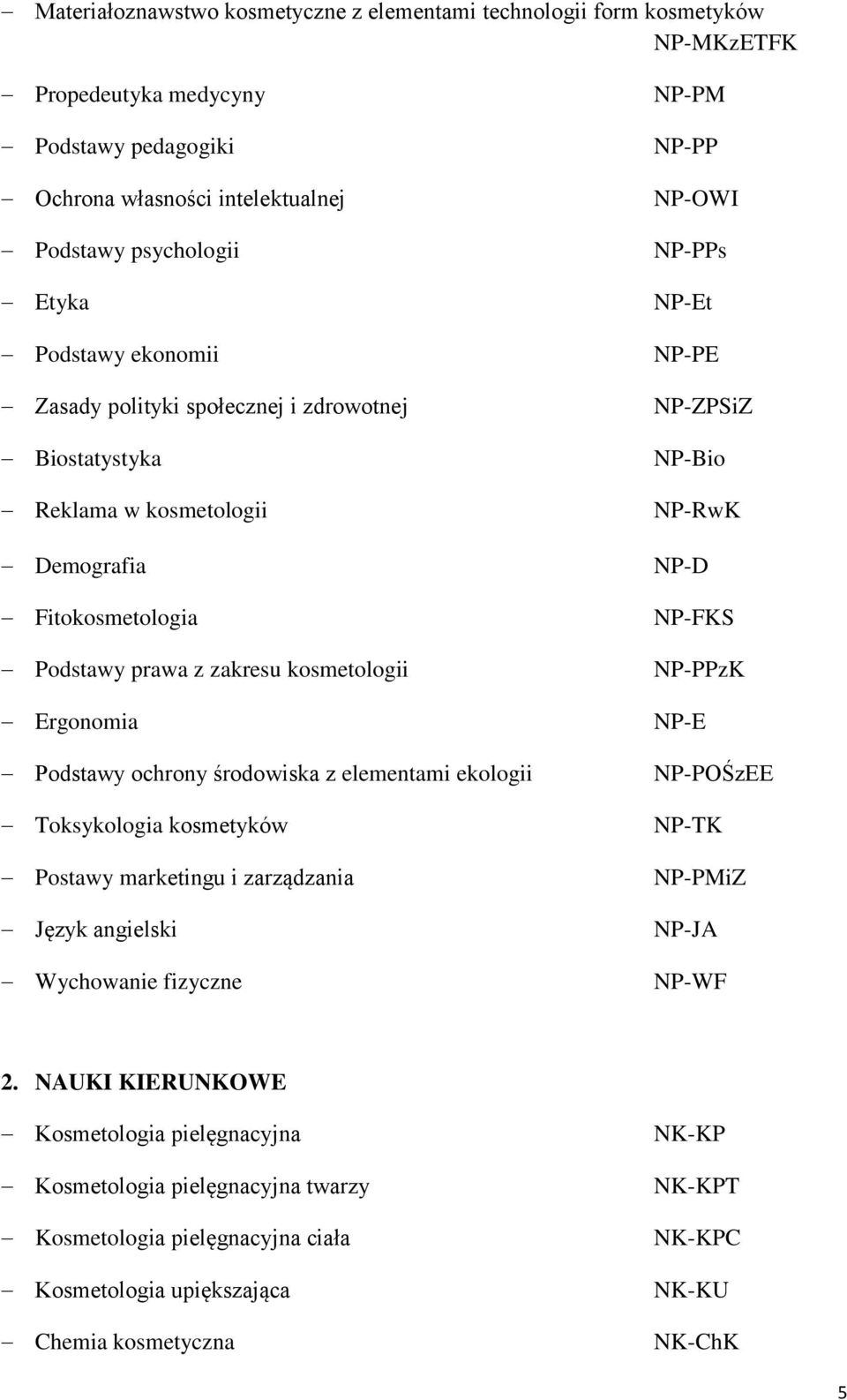 elementami ekologii Toksykologia kosmetyków Postawy marketingu i zarządzania Język angielski Wychowanie fizyczne NP-PM NP-PP NP-OWI NP-PPs NP-Et NP-PE NP-ZPSiZ NP-Bio NP-RwK NP-D NP-FKS NP-PPzK NP-E