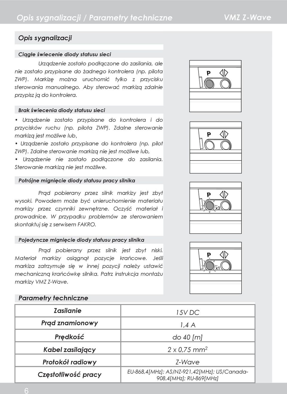 Brak świecenia diody statusu sieci Urządzenie zostało przypisane do kontrolera i do przycisków ruchu (np. pilota ZWP).