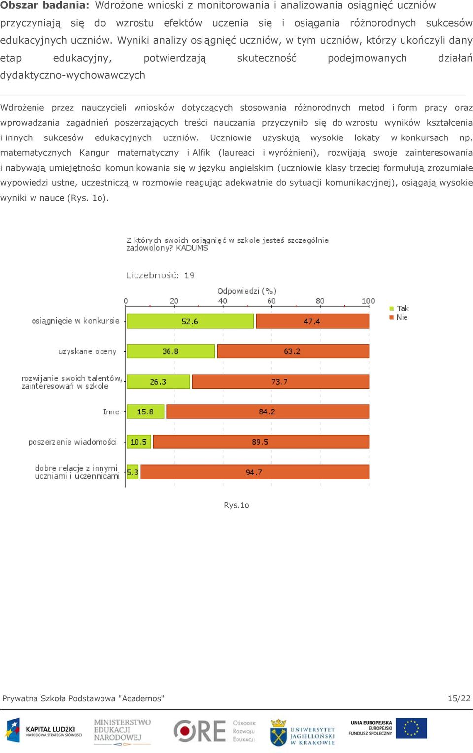 dotyczących stosowania różnorodnych metod i form pracy oraz wprowadzania zagadnień poszerzających treści nauczania przyczyniło się do wzrostu wyników kształcenia i innych sukcesów edukacyjnych